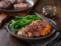 Espresso-Bourbon Steaks with Mashed Sweet Potatoes